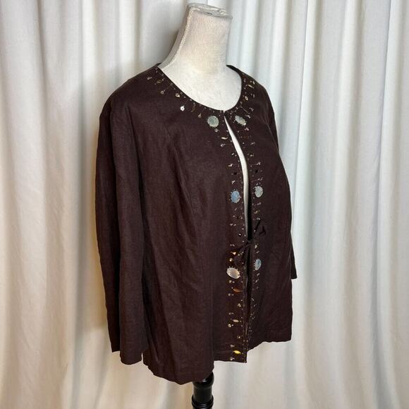 Versailles Open Front Beaded Jacket Seashell Sequin Linen Blend Women's 22W Euro - Picture 8 of 10